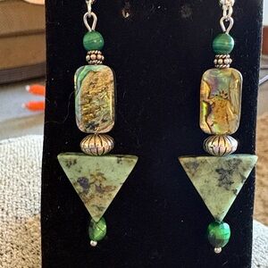 Hand Crafted Silver, Nacre, and Stone Artisan Earrings